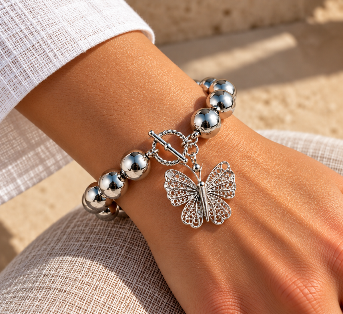 Sfera-12 Filigree Butterfly Bracelet - Silver