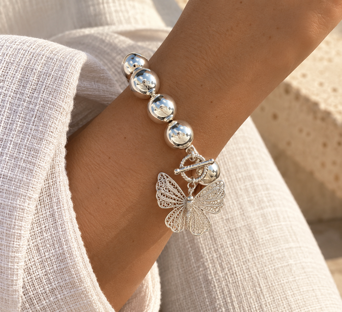 Sfera-12 Filigree Butterfly Bracelet - Silver