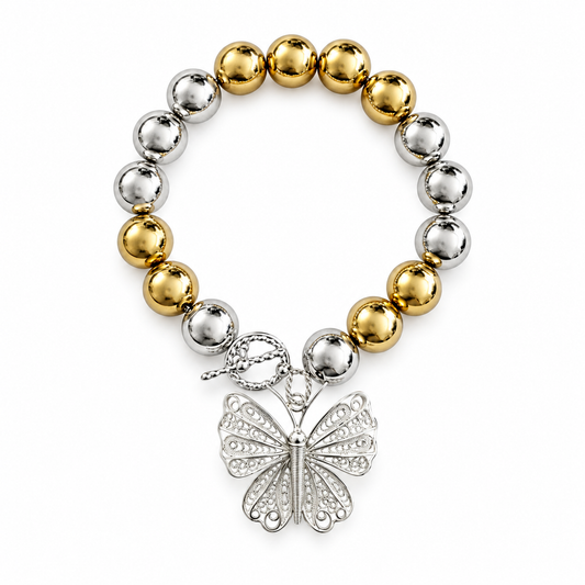 Sfera-12 Filigree Butterfly Bracelet - Silver and Gold