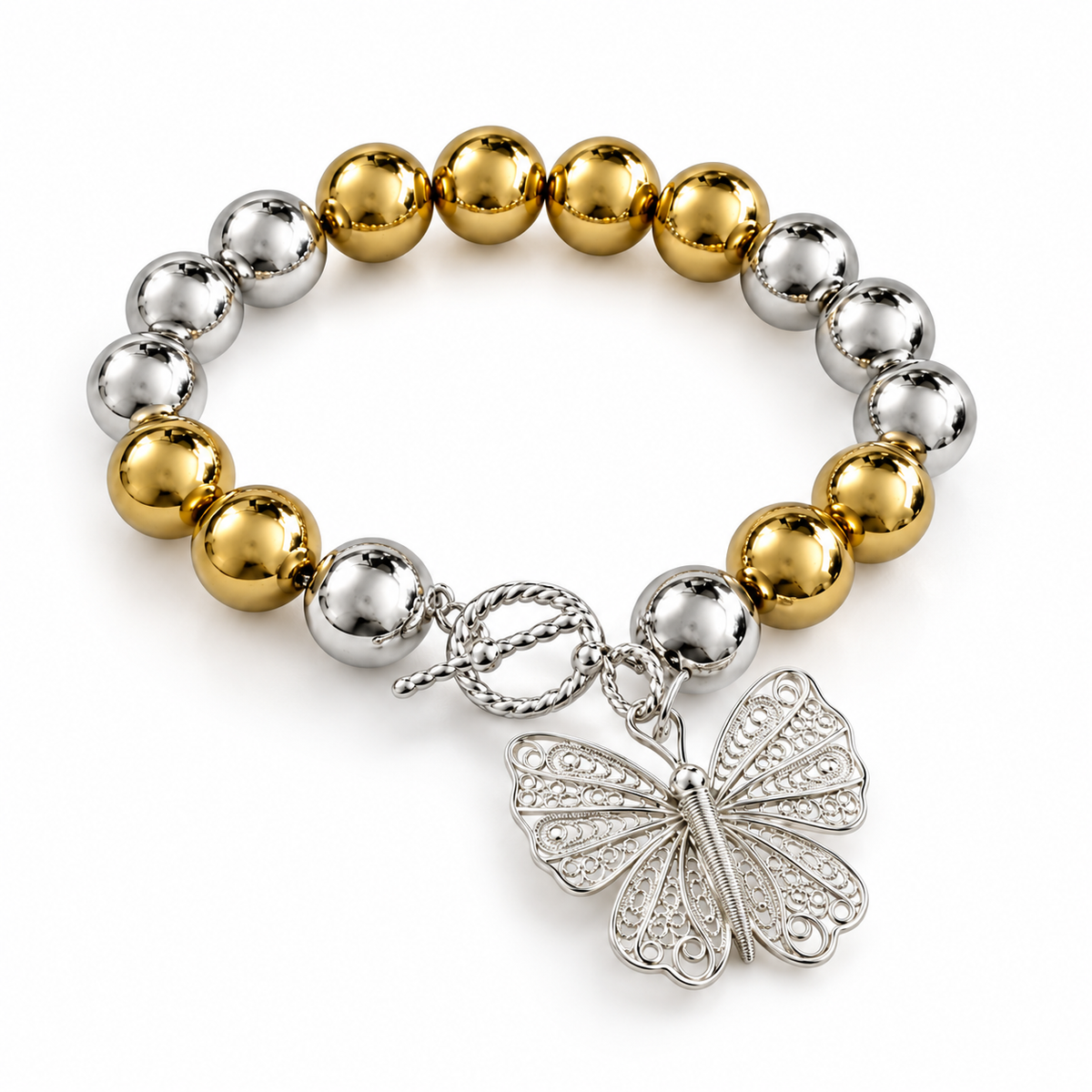 Sfera-12 Filigree Butterfly Bracelet - Silver and Gold