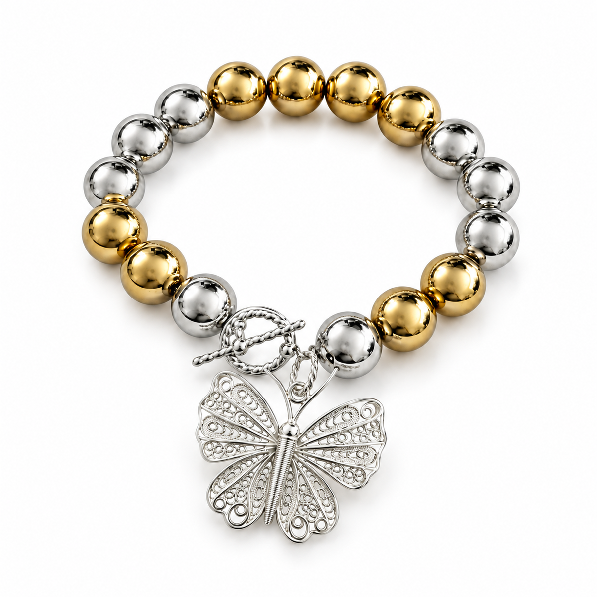 Sfera-12 Filigree Butterfly Bracelet - Silver and Gold