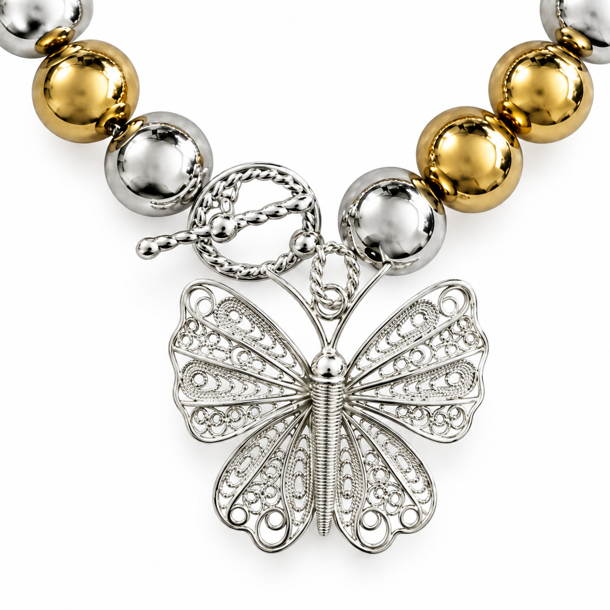 Sfera-12 Filigree Butterfly Bracelet - Silver and Gold